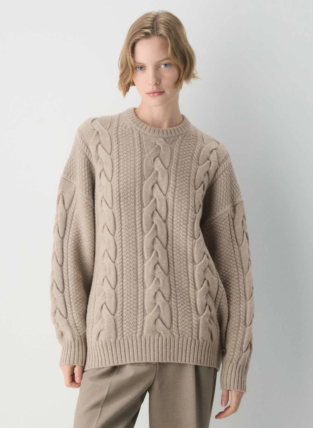 cenlura Heritage Merino Woll-Zopfstrickpullover mit Rundhalsausschnitt