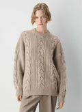 cenlura Heritage Merino Woll-Zopfstrickpullover mit Rundhalsausschnitt