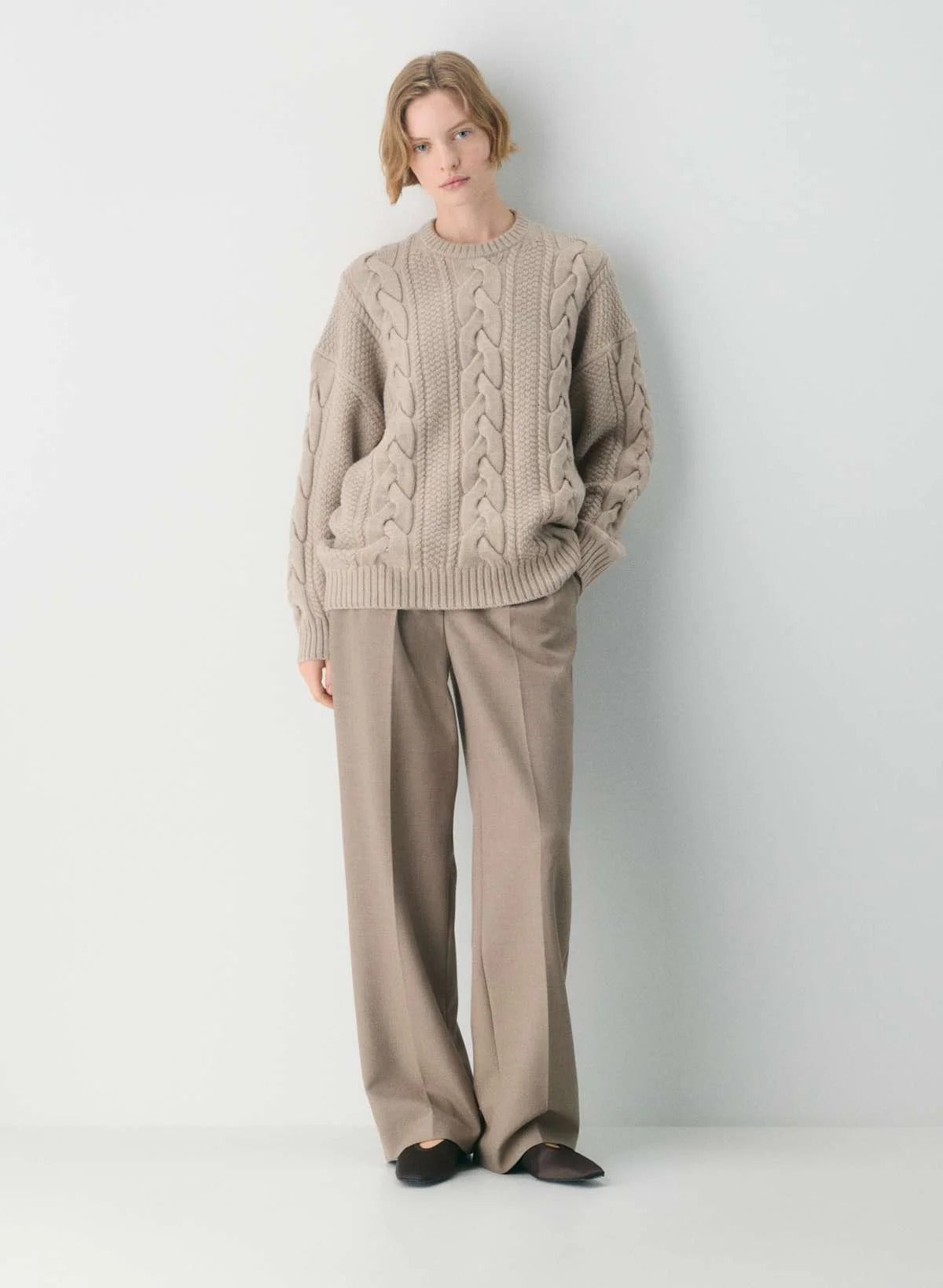 cenlura Heritage Merino Woll-Zopfstrickpullover mit Rundhalsausschnitt